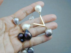 Vintage 14-18mm Gray Black White Baroque Pearl V Necklace 14k 17.75” Tahitian
