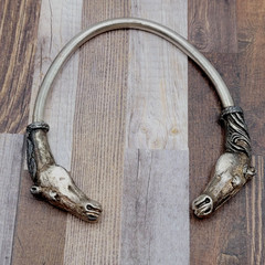 Double Horse Head Pewter Plated Copper w Patina Vintage 70s Torque Cuff Bracelet