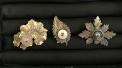 3 Vintage Leaf-Shaped Metal Brooches with Varies Patinas