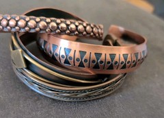 Lot of 4 Vintage Solid Copper Cuff Bracelets Southwestern Stamped Message Stack