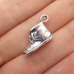 925 Sterling Silver Vintage It’s a Boy Baby Shoe Oxidized Mini 3D Charm Pendant