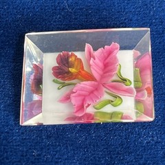 Vintage Reverse Carved Lucite Orchid Brooch White Back 1 1/8” x 7/8”