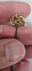 Antique Victorian Tested 10k Gold & Real Diamond Triple Heart Hat Pin Read Read