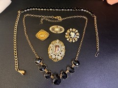 Vintage Costume Jewelry Lot 6 Pc Signed Camco And Portrait Brooch Mod Necklaces