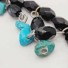 Southwestern Style Black Glass Faux Turquoise Beaded Fringe Vintage Necklace