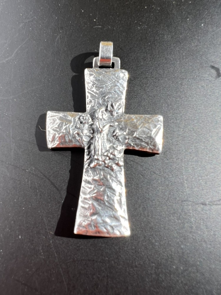 Retired vintage JAMES AVERY Sterling Silver Big 2” St Francis CROSS PENDANT