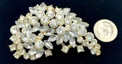 Vintage Rhinestone Brooch Leaf Nature Design RADIANT! Large 2 1/2 inches Long!