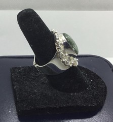 Vintage SAJEN Ring, Sterling Silver & Seraphenite Stone, Size 5.75, Scrollwork