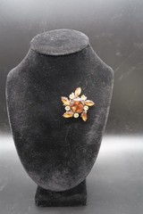 Vtg Gold Tone Starburst Hexagon & Marquise Cut Amber & Yellow Rhinestone Brooch