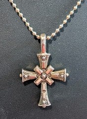 Vtg Juicy Couture Gold Tone Cross Pendant Necklace AB Rhinestone Baguette Crown