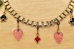 Glass Works Studios Anna Koplik Charm Necklace Collar Casino Cards Signed BinBN