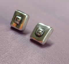 Vintage Sterling Silver 925 Mexico Geometric Square Stud Earrings 1/2″ Modernist