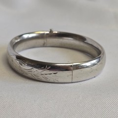 Vtg Sterling Silver H.F.B Bangle 15.97g Fine Jewelry 7″ Etched Floral Design