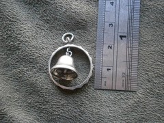 Bell Dangling in Ornate Circle Vintage Sterling Silver Bracelet Charm Pendant
