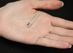 Rare 0.60ct Padparadscha Pink Sapphire 0.23ct Diamond 16 Inch Platinum Necklace