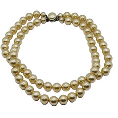 Double Strand 1950s Pearly Light Gold Color Beaded Choker Vtg Necklace 15 Inch
