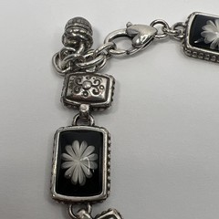 Vintage Brighton Water Lily White Black Flower Retired Silver Bracelet