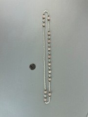 Vintage Necklace Rose Quartz, Silver beads + Crystal necklace strand 29 in, n8