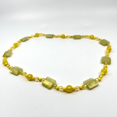 VTG Retro Y2K Yellow Beaded Necklace Square Acrylic Resin Geo Chic Summer Pop
