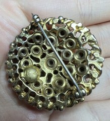 VTG Signed Barclay Brooch 1947 USA 12K Gold Plated W Yellow Green Cut Crystals