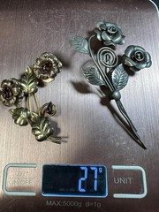 2 VTG Sterling Silver Flower Brooches. One W/ 12k Gold Filled And Glass Crystals