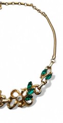 Vintage Mid Century 1960’s Signed Barclay Green Glass Gold Tone Bib Necklace