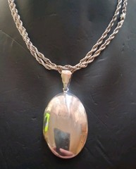 Sterling silver large locket double sided photo pendant necklace, Vintage 37″
