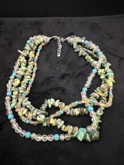 Multi Strands (4) Beaded Necklace Turquoise Chips Nuggets Glass 14” Hangtag