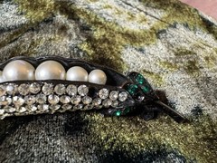 Vintage Weiss Pea Pod Brooch Rhinestones and Faux Pearls Signed