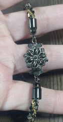 VTG Twist Chain Necklace Gunmetal Black & Silver/Gold Tone 25” Flower Clasp