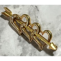 Triple Heart Arrow Brooch Vintage Avon Gold Tone Rhinestones