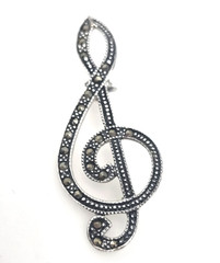 Vtg Signed MA Michael Anthony Sterling Silver Marcasite Treble Clef Brooch 925