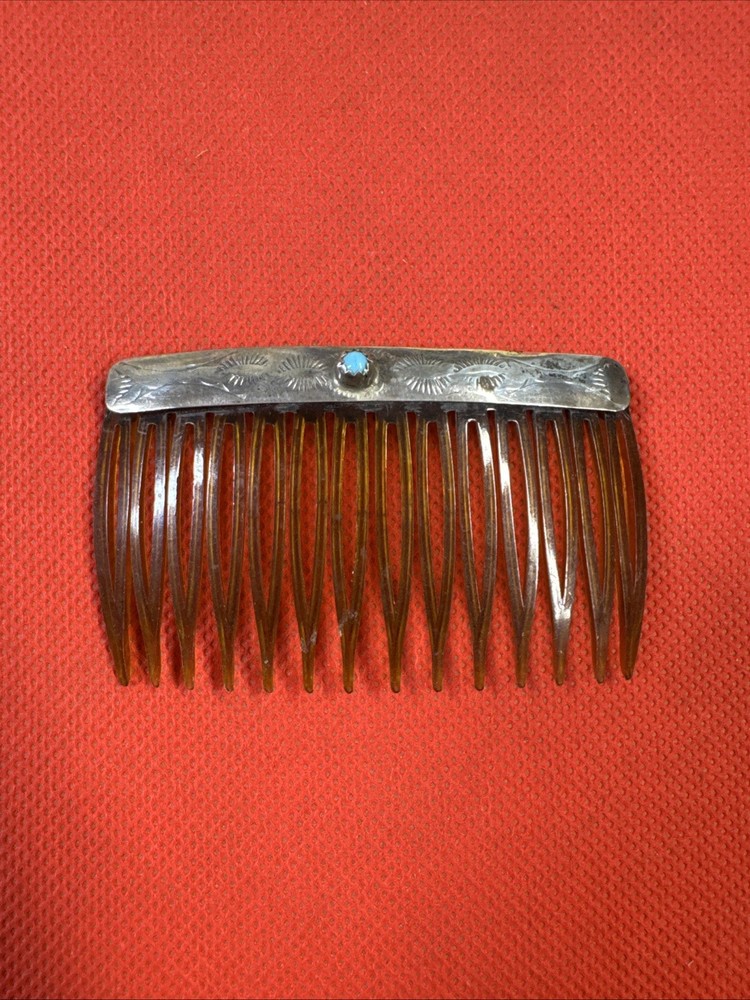 NAVAJO 925 Sterling Silver – Vintage Turquoise Hair Comb Clip
