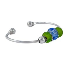 Vintage Sterling Silver 925 | Green Blue Glass Ball Tip Cuff Bracelet | 7″
