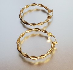 VTG 925 FAS Hoop Earrings 1.25in Sterling Silver 5g Gold Vermeil Twisted Round