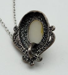 Vintage Sterling Silver Cream Pearl Pendant Necklace Signed M Estate 18″