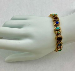 1960’s Goldette N.Y. Victorian Revival Multi-Color Stones Slide Bracelet 7.25″L