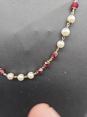12.5in Vintage Faux Pearl Bead & Red Faucet Crystal Glass Bead Necklace