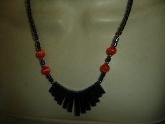 GUN METAL GRAY & ORANGE BEADDS 9″L NECKLACE #17/12A