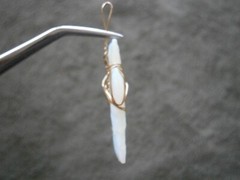 Opalite Milky White Vintage Goldtone Wire Wrapped Cross Pendant 2.4g