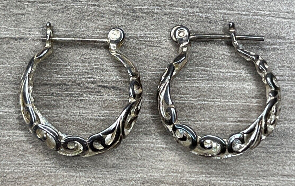 JEZ Jezlaine Sterling 925 Open Scroll Design Latch Back Earrings 2g Signed VTG