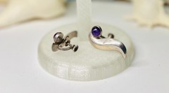 Vintage Mexico Sterling Modernist Amethyst Cabochon Screw Back Earrings