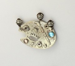 Vintage 80s Deborah Roberts Modernist Whimsy Palette Caged Pearl Dangle Pin
