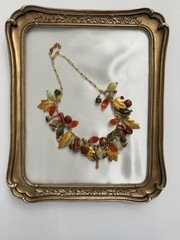 Vintage Fall Charm Necklace: Pearl Acorns, Art Glass Leaves, Autumn Jewelry