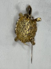 Vintage 800 Silver Filigree enamel Turtle Brooch Pin Gold Wash 6 Grams