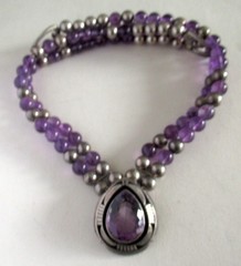 VINTAGE CAROL FELLEY STERLING NECKLACE w AMETHYST, 17 INCHES, 89 GRAMS, 1989