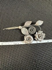 2 VTG Sterling Silver Flower Brooches. One W/ 12k Gold Filled And Glass Crystals