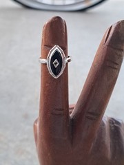 Vintage Art Deco Sterling Silver And Black Onyx Marquis Ring Missing Stone 7.5