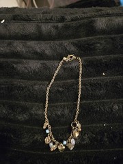Vintage charm necklace or bracelet with brass heart charms and various Beads
