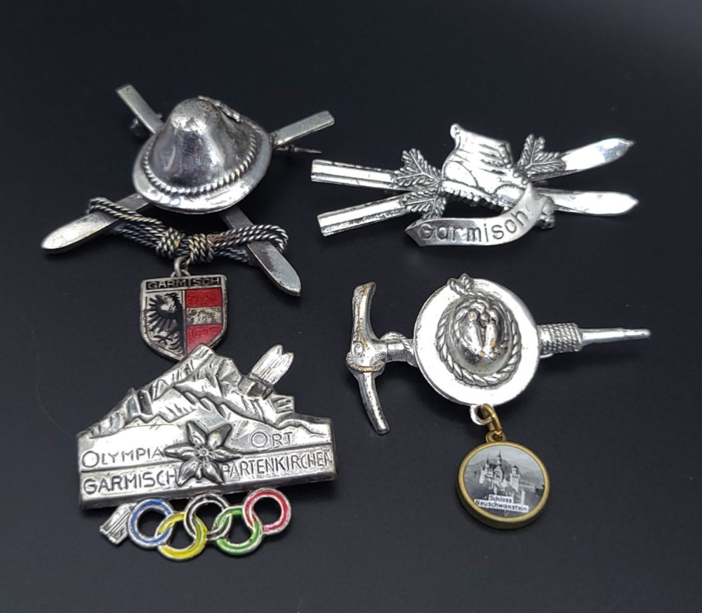 Vintage Garmisch Germany Ski Brooch Pin Lot Olympic Neuschwanstein 4pc